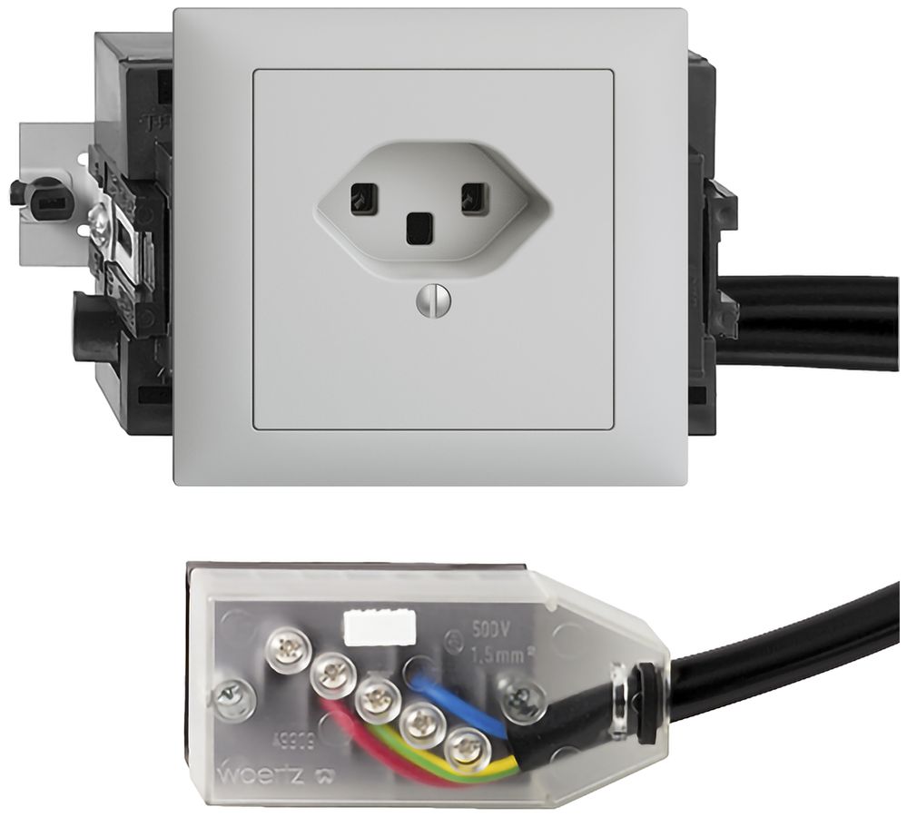 EB-Steckdose EDIZIOdue T23 L2 49…69mm hellgrau für Flachkabel Technofil
