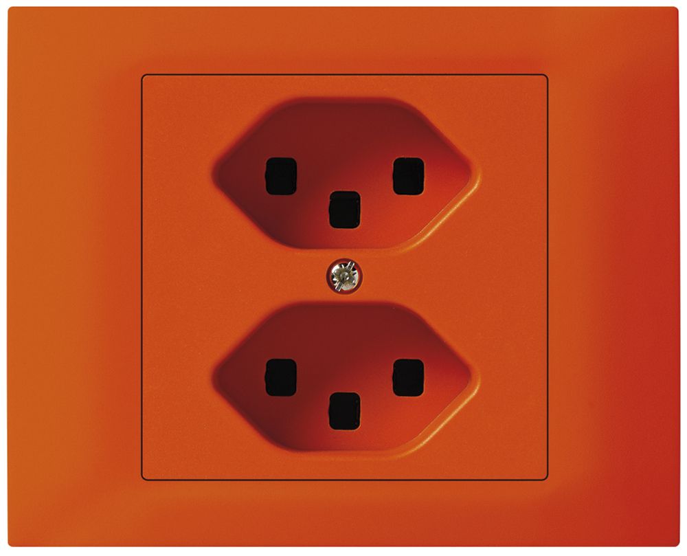 EB-Steckdose kallysto 2×T23 Bauart T mit EB-Dose G3 Abdeckrahmen steckbar orange