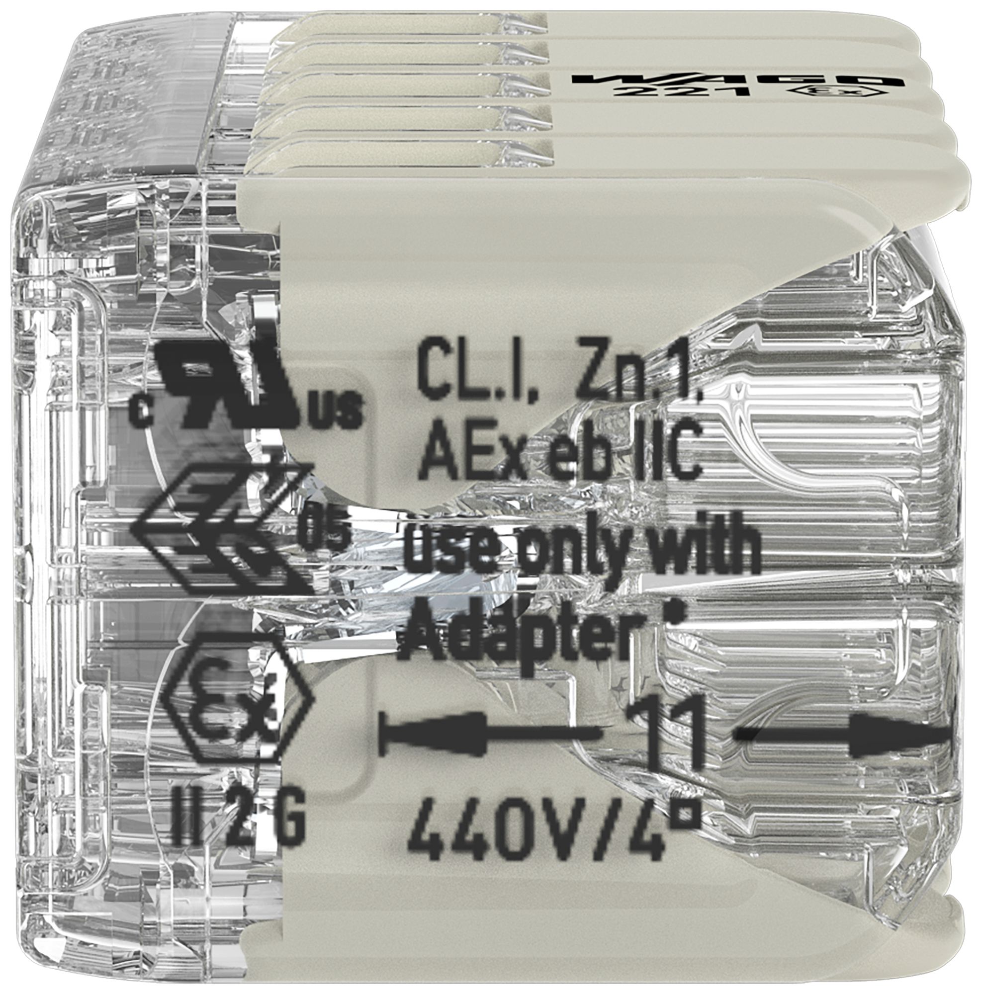 Borne de connexion WAGO 221 10×0.2…4mm² levier 32A 440V gris transparent