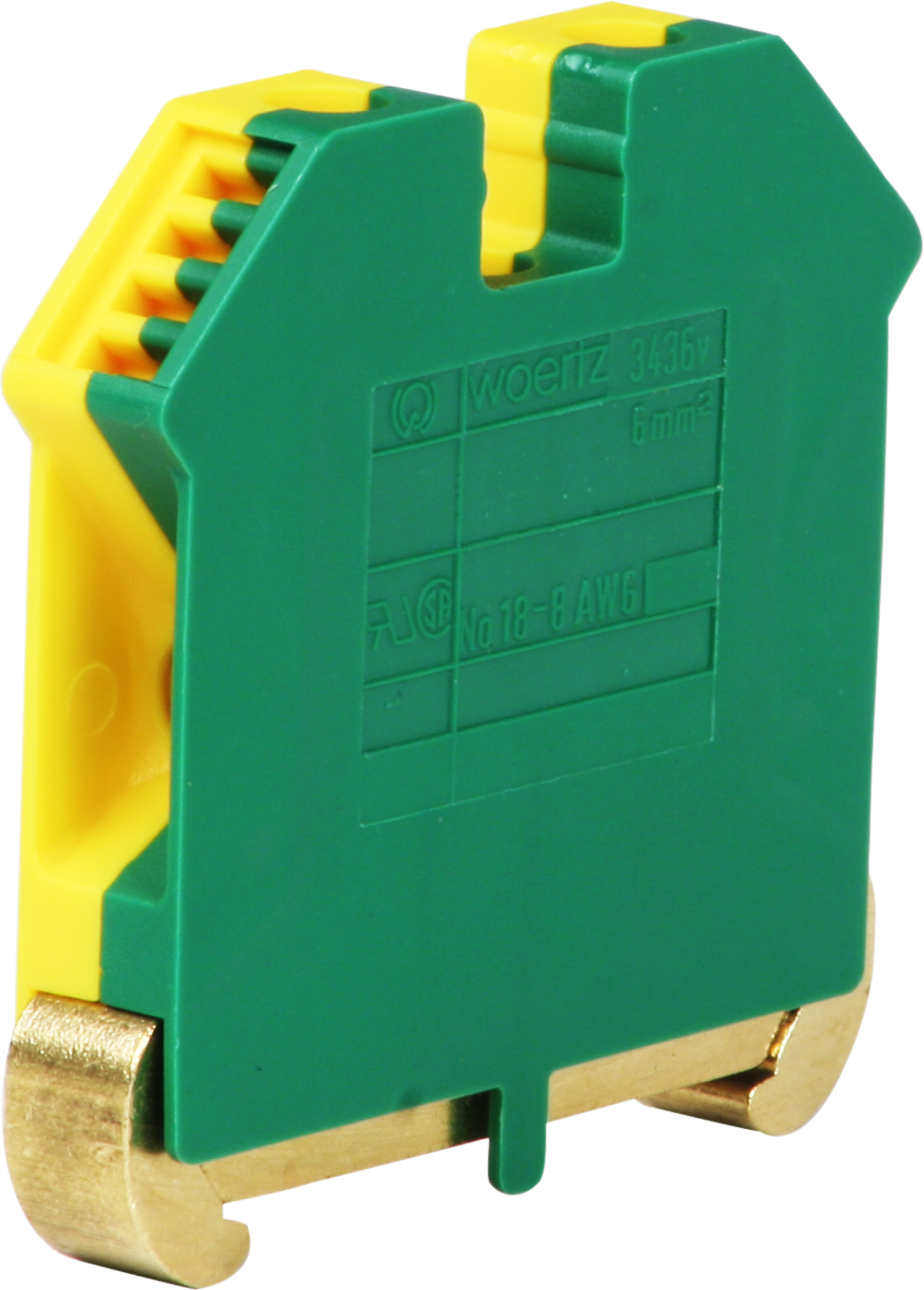 Borne de terre joignable Woertz 2.5…6mm² vis 2×1 rail DIN 35mm vert/jaune