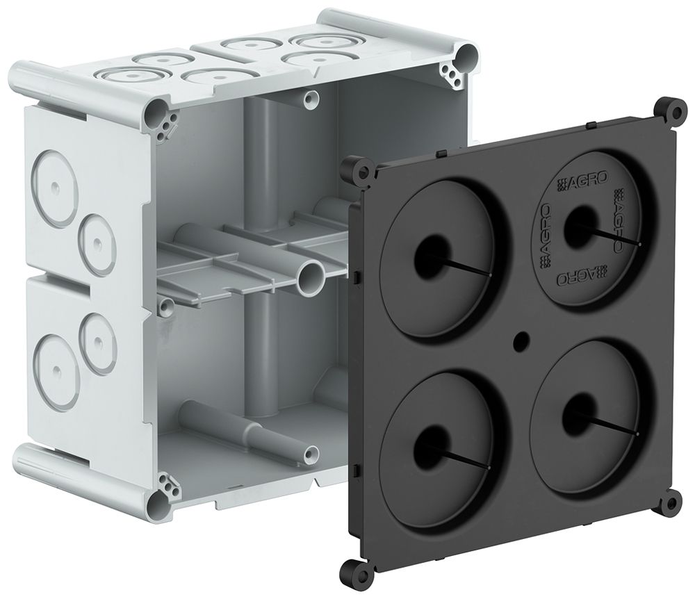 UP-Einlasskasten AGRO 2×2 650°C mit Schutzdeckel, M20/25, grau