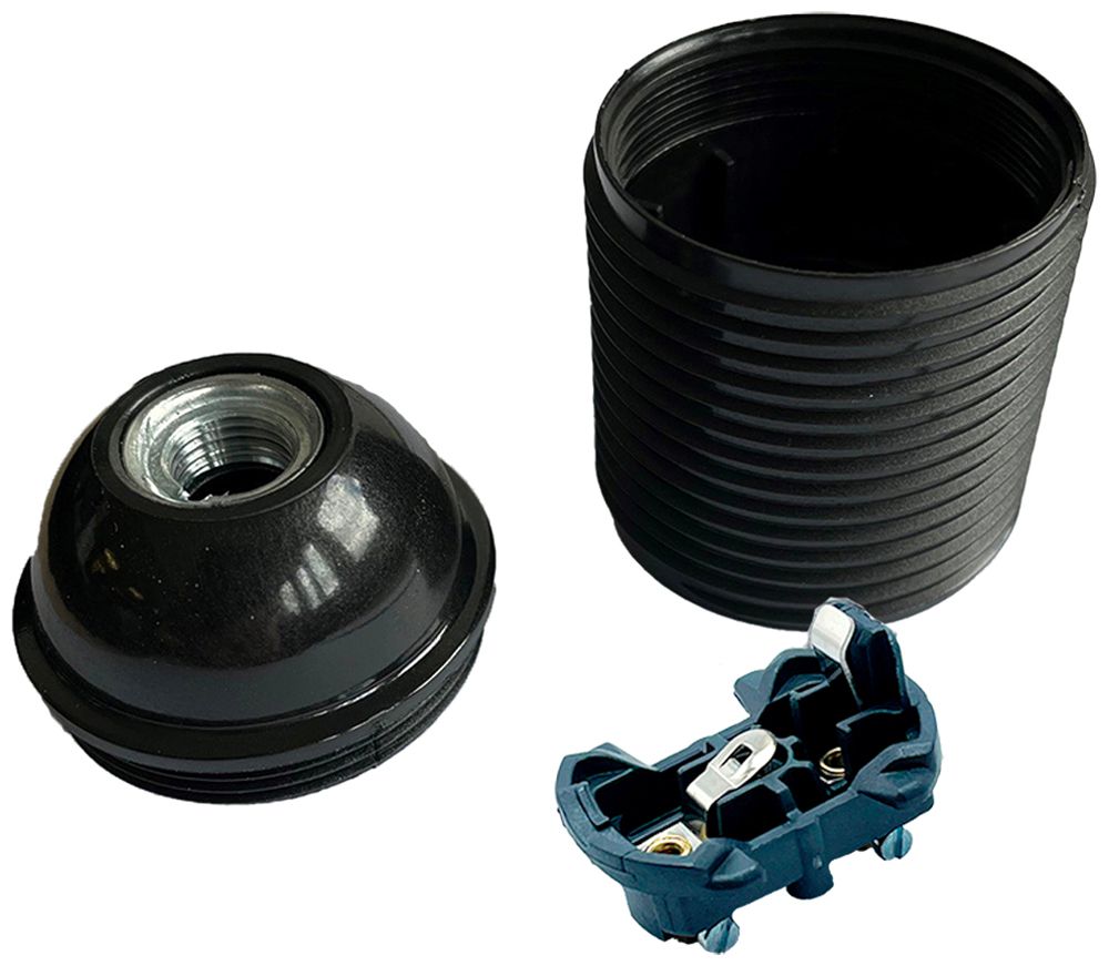 Fassung Elektrogros E27 M10×1 mit Aussengewinde ≤210°C Ø40×55mm schwarz