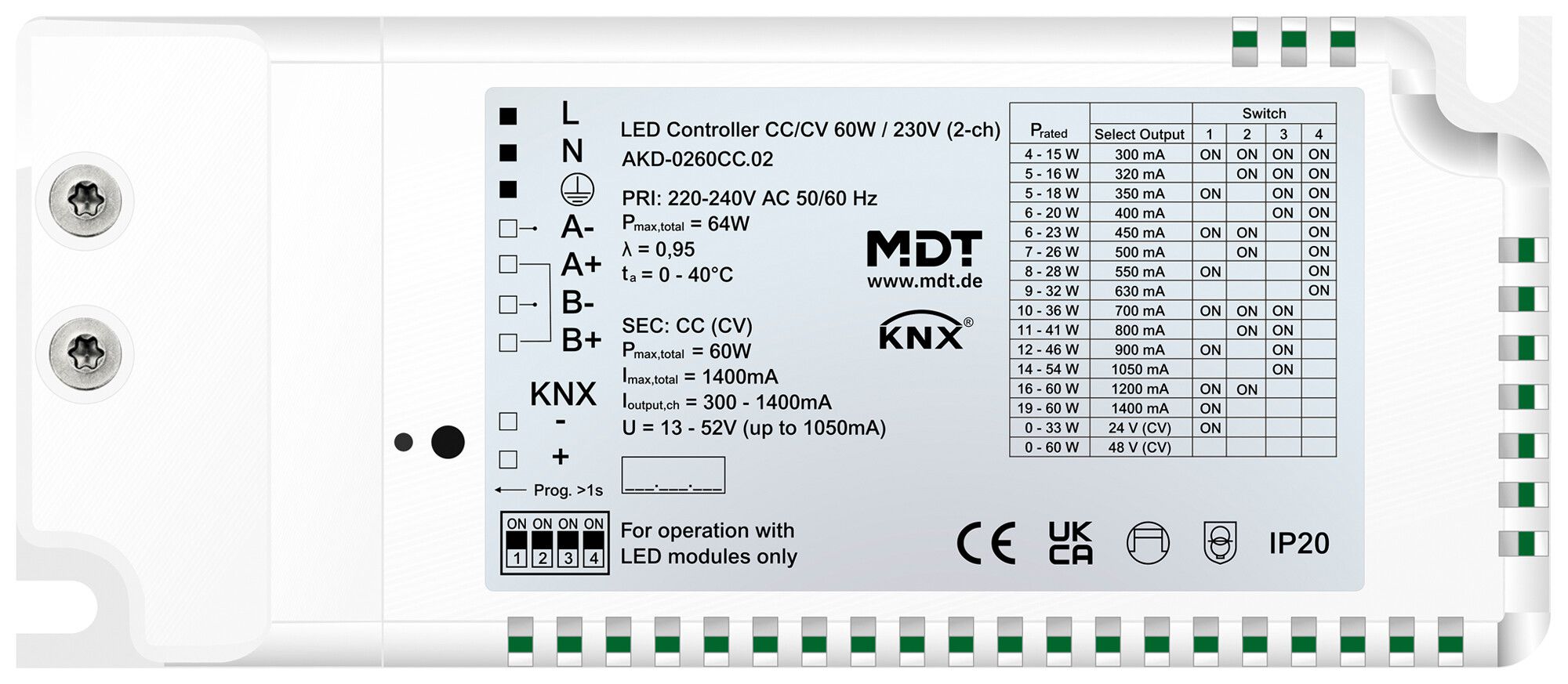 Alimentation LED KNX MDT AKD-0260CC.02 2-can 60W 220…240V