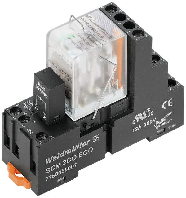 Accoppiatori relè Weidmüller DRMKIT 220VDC, LED verde, 2W, 250VAC, 10A