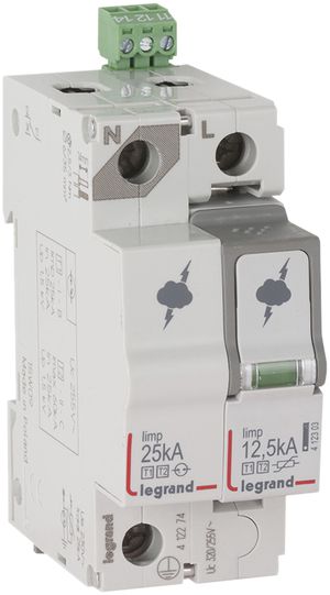 Limitatore di sovratens. Legrand T1+T2 1L+N Iimp.8kA, Imax.50kA