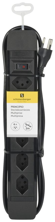 Prise multiple PRINCIPIO 3×type 13 horiz.3×type 13 vart.câble 2m interrupteur no