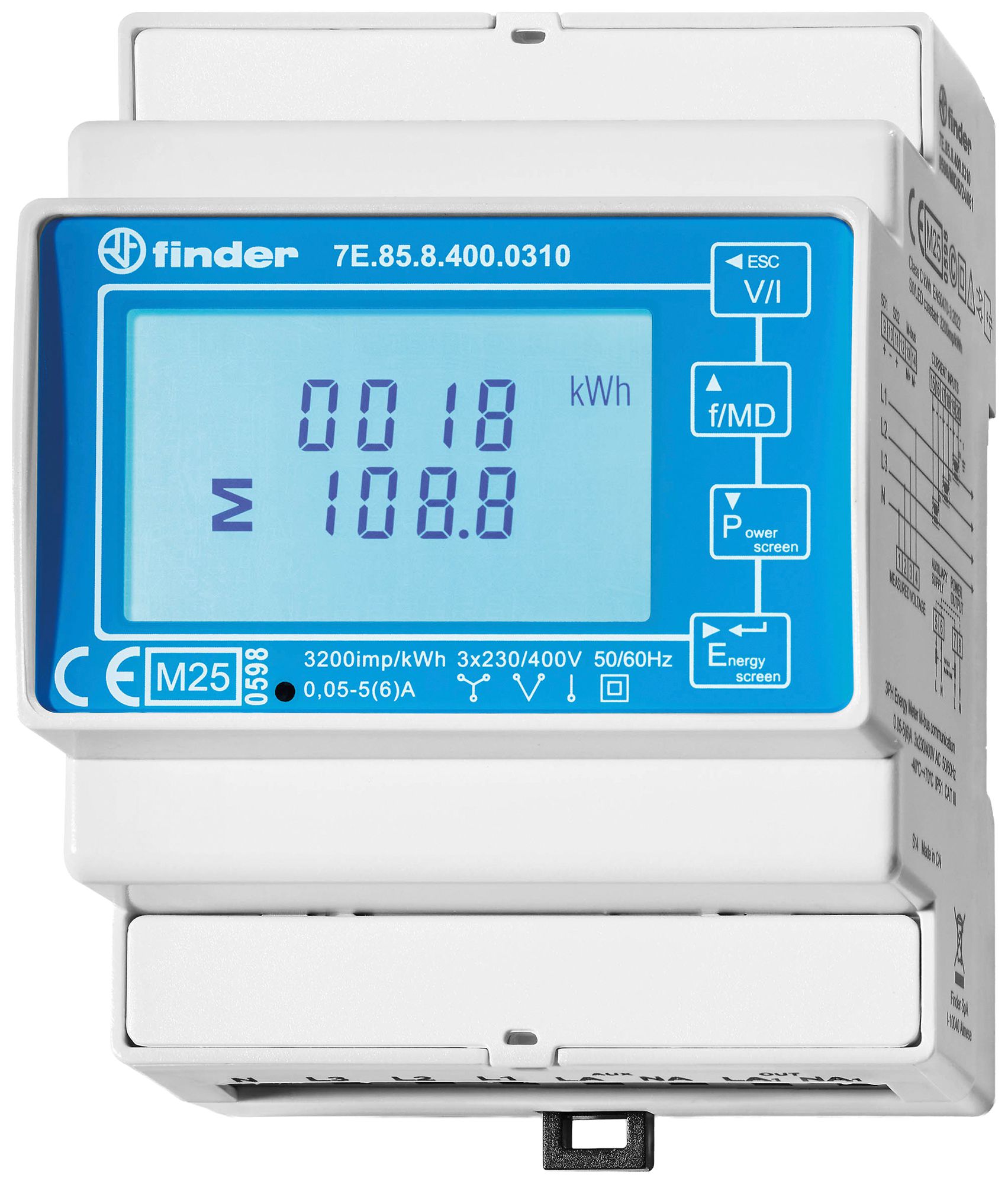 Compteur d'énergie AMD FINDER 7E.85 3LN indirecte 1A M-Bus S0 MID