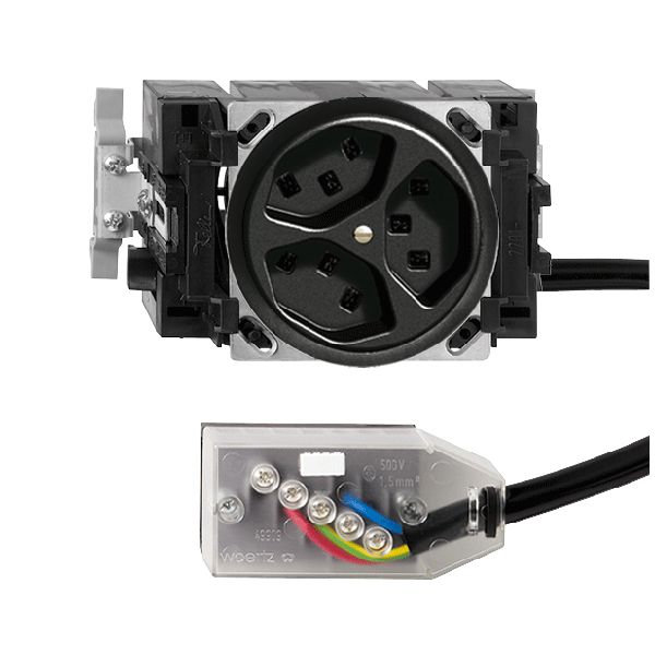 Presa INS 3×T23 16A nero 53mm L3 FH per Technofil