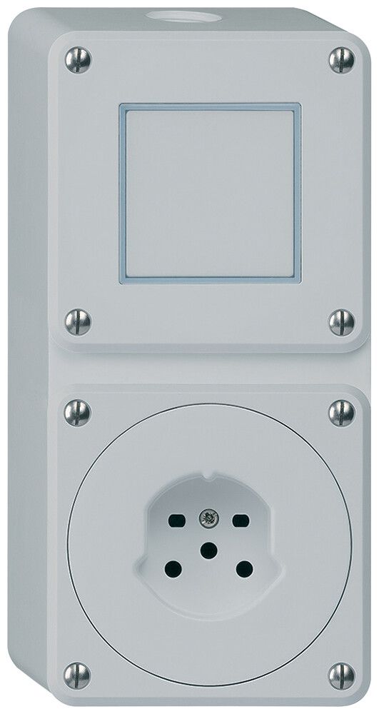 AP-Kombination Hager robusto I-I vertikal 3/1L+Typ 15, ohne Abdeckung, grau