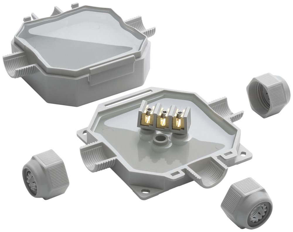 Abzweigdose Raytech READYBOX m.Gel 3 Eingängen, Klemmen&Kabelverschr.IP68 grau