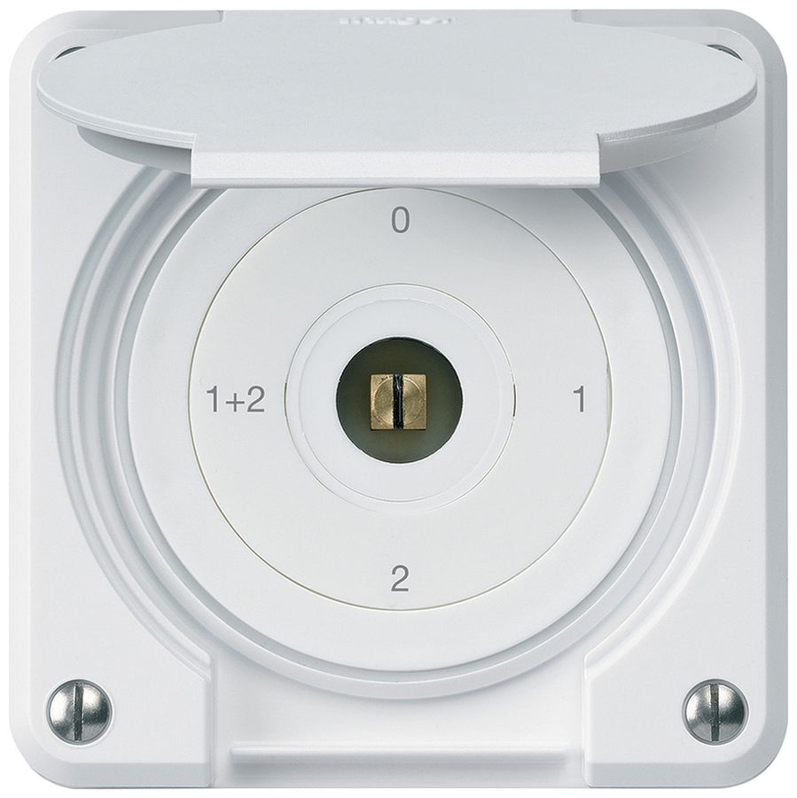 Interrupteur à clé carrée ENC robusto IP55 avec clapet S1/1P blanc combi