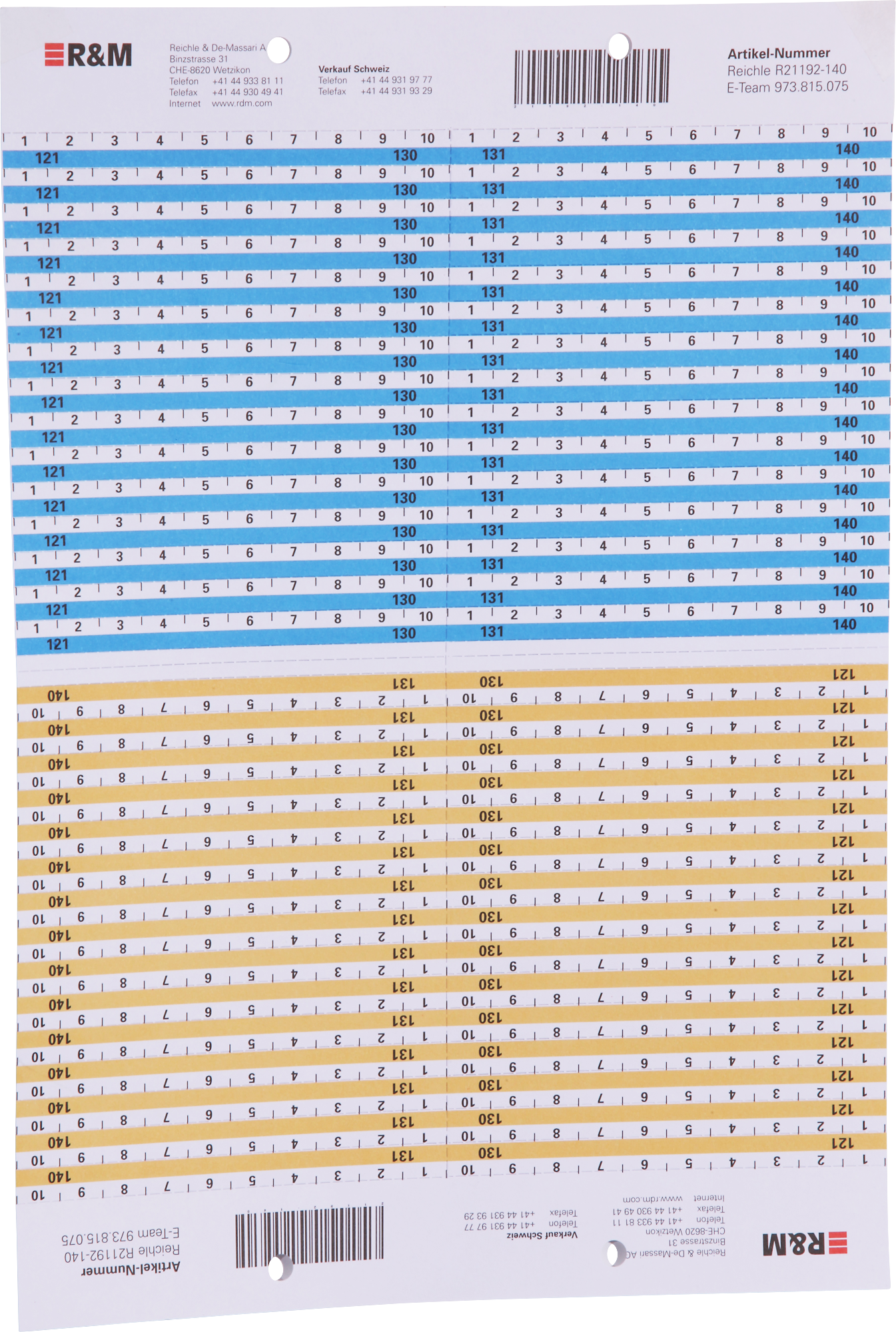 Bezeichnungsbogen R&M VS Modular A4 121-140 blau/orange