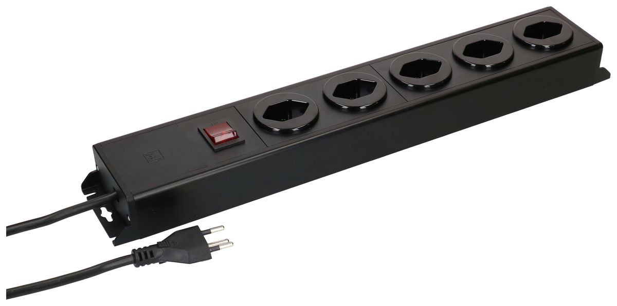 Prise multiple MH POWER LINE 10A interrupteur 5×T13 1.5m noir-noir