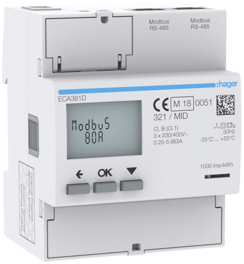 Compteur d'énergie AMD HA ECA381D 3P direct 80A Modbus RJ45 MID imp.+exp.2T+8T