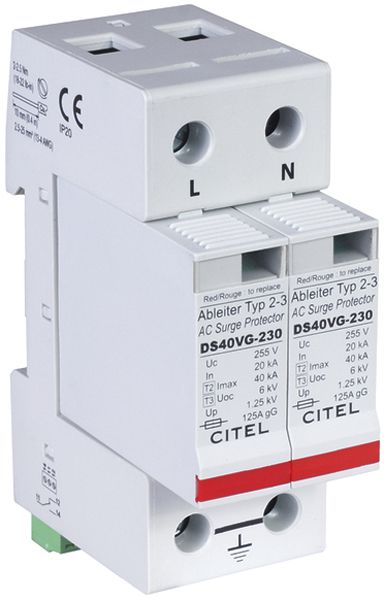 Überspannungsableiter Flury DS 40VGS, Typ 2+3, 2-polig