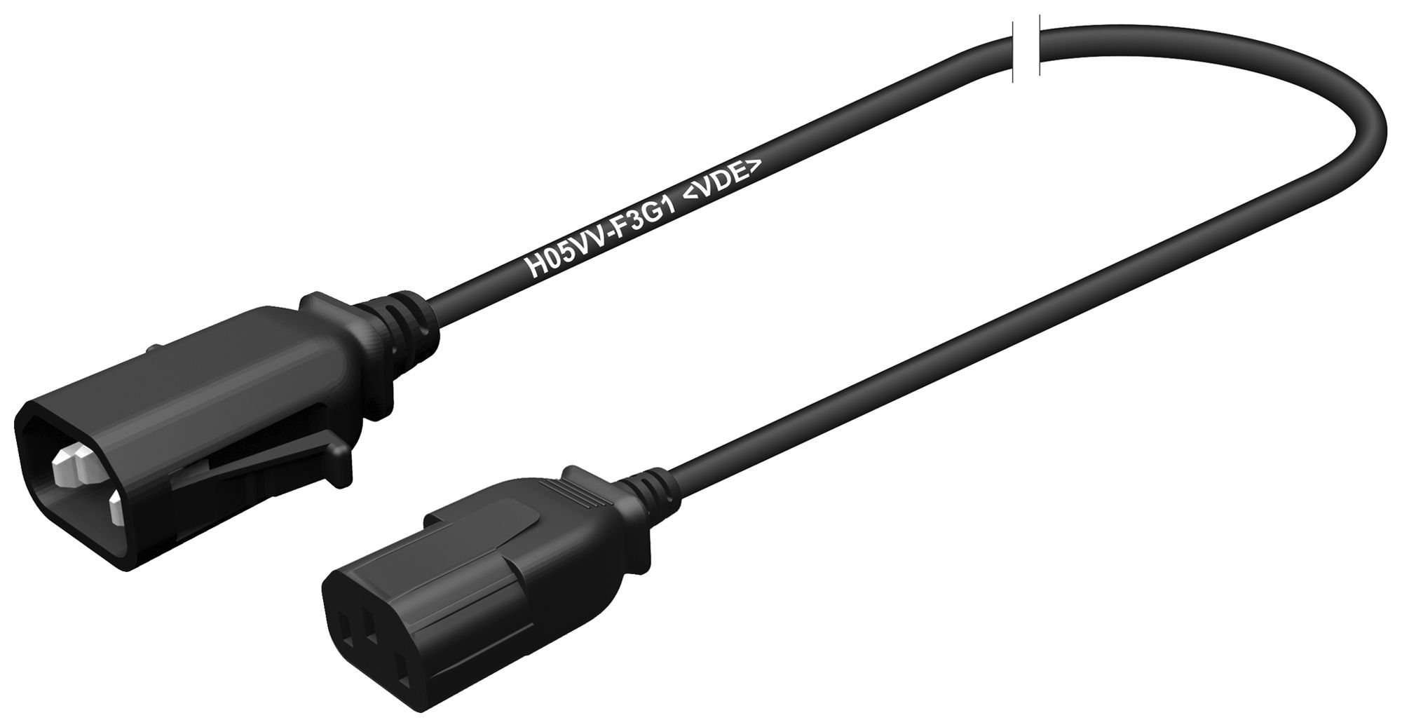 Apparatekabel Stecker C14 Buchse C13 verriegelt 3×1mm² 250VAC/10A schwarz 5m