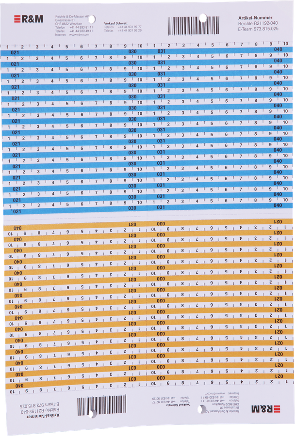 Bezeichnungsbogen R&M VS Modular A4 021-040 blau/orange