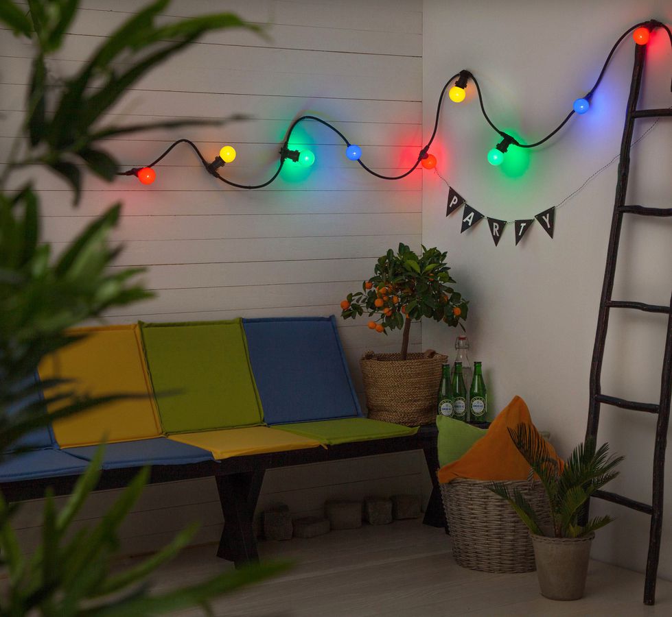 Lichterkette M. Schönenberger 230V 8W 8×LED E27 mehrfarbig 6m IP44 T13 IP55