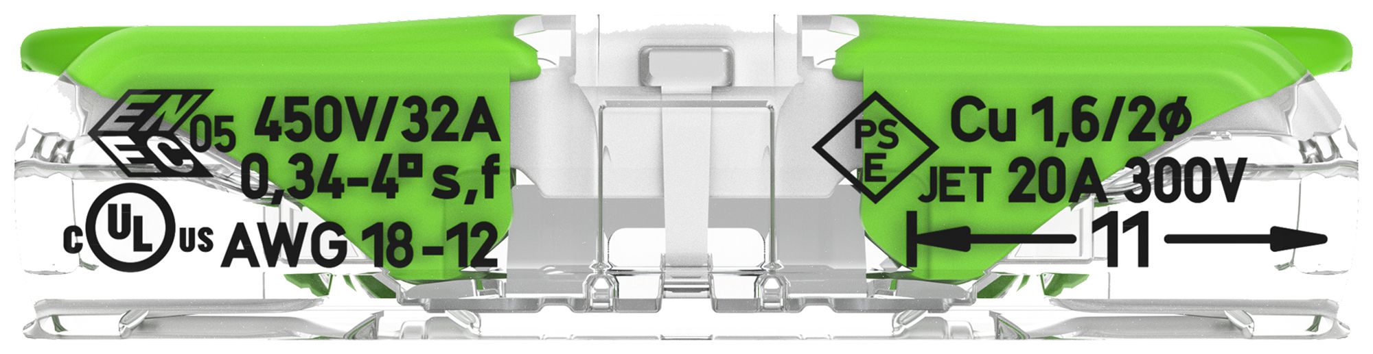 Borne de connexion WAGO Green Range 2L 0.34…4mm² avec levier vt transparent