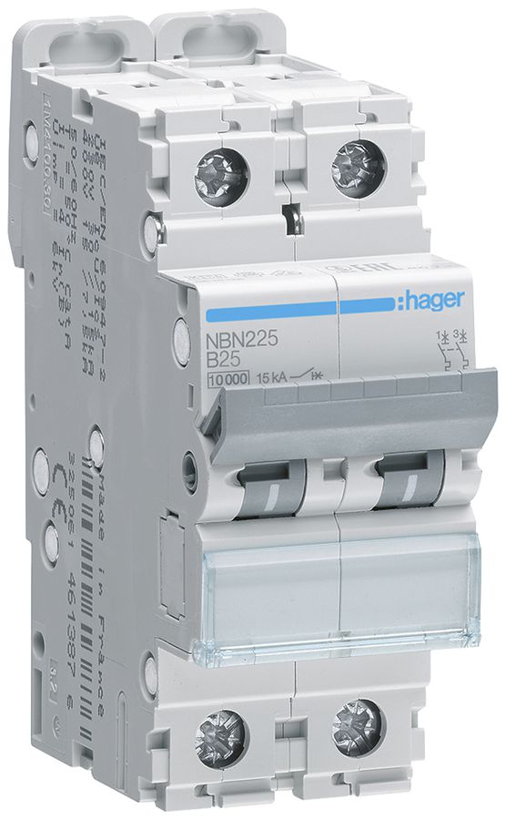 Leitungsschutzschalter Hager MCB 2P 415V Typ B 25A Icn 10kA Icu 15 kA 2TE