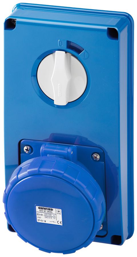 Prise CEE AP Gewiss IB 5P 63A 200…250V bl 9h verrouillage mécanique IP67