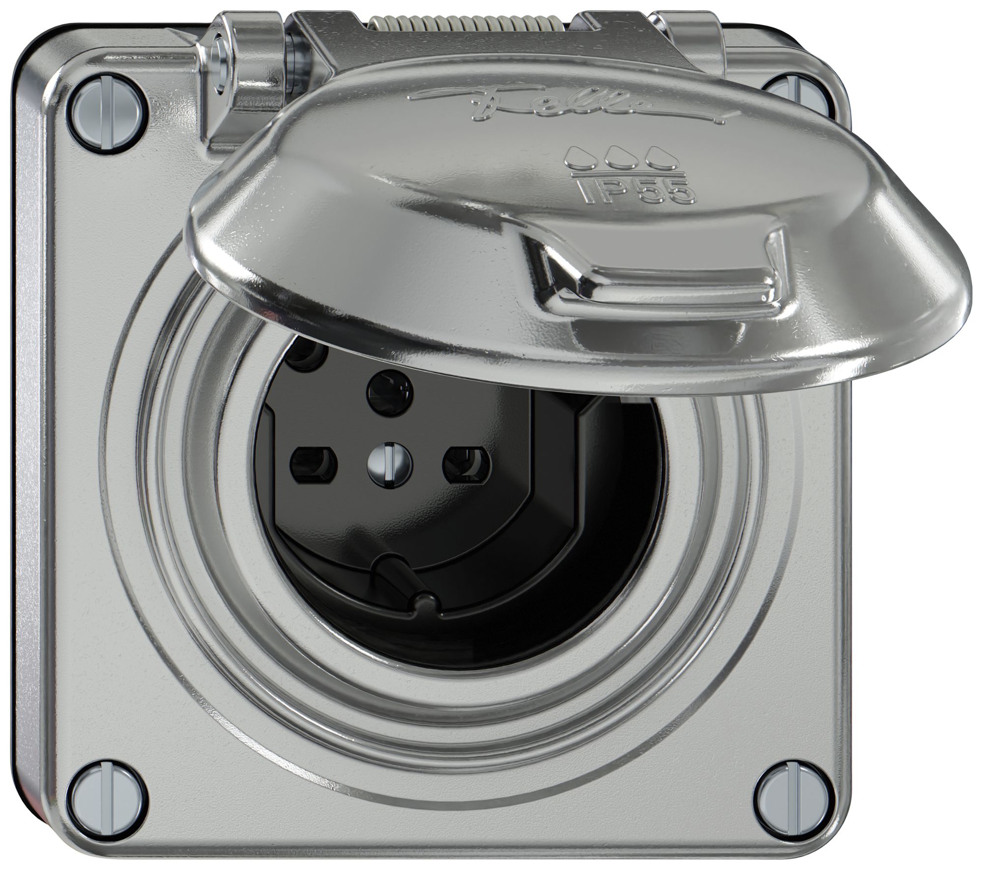 Steckdose ELEMENT SNAPFIX® 1×Typ 15 10A 440V mit Klappdeckel IP55 alu