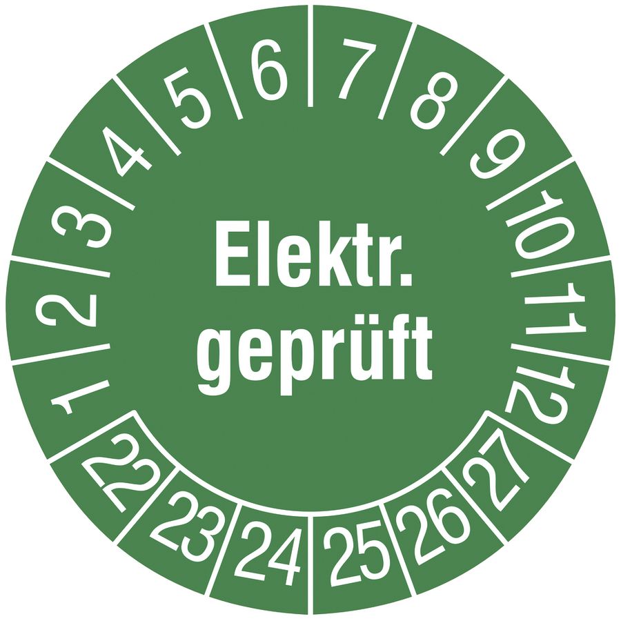 Prüfplakette CIMCO "Elektrisch geprüft 22" Ø20mm grün