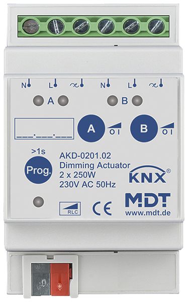REG-Dimmaktor KNX MDT AKD-0201.02 2-Kan 2…250W 230VAC 3TE