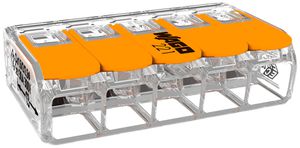 Borne de connexion WAGO 221 5×0.5…6mm² levier 32A 450V orange transparent