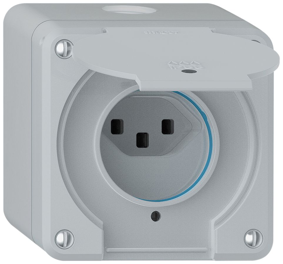Prise AP robusto 1×type 23 lumineux IP55 gris clair