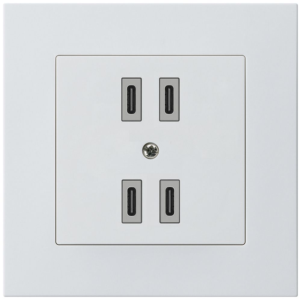 UP-USB-Ladesteckdose Hager kallysto.pro 2×C-C 2×20W oder 4×10W 5V 94×94mm weiss