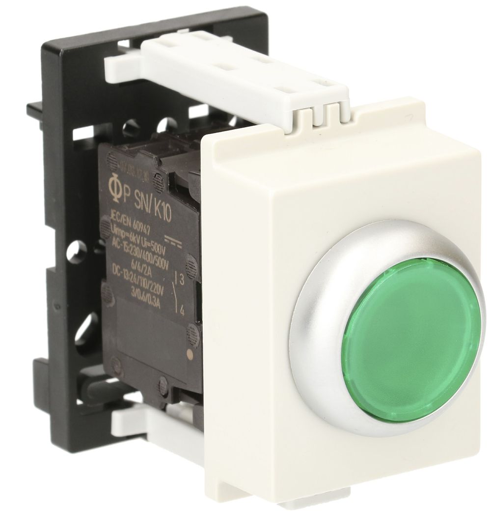REG-Leuchttaster K&N, 230VAC, 1S 6A, 2TE, Kalotte grün