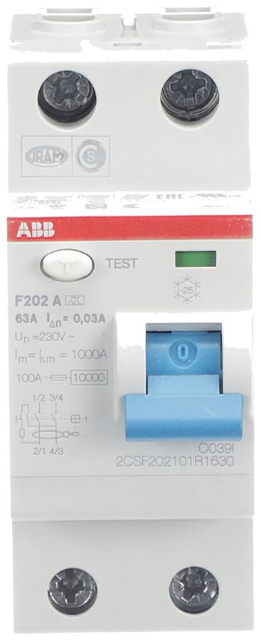 Fehlerstromschutzschalter ABB 30mA 63A 1P+N F202A-63/0.03