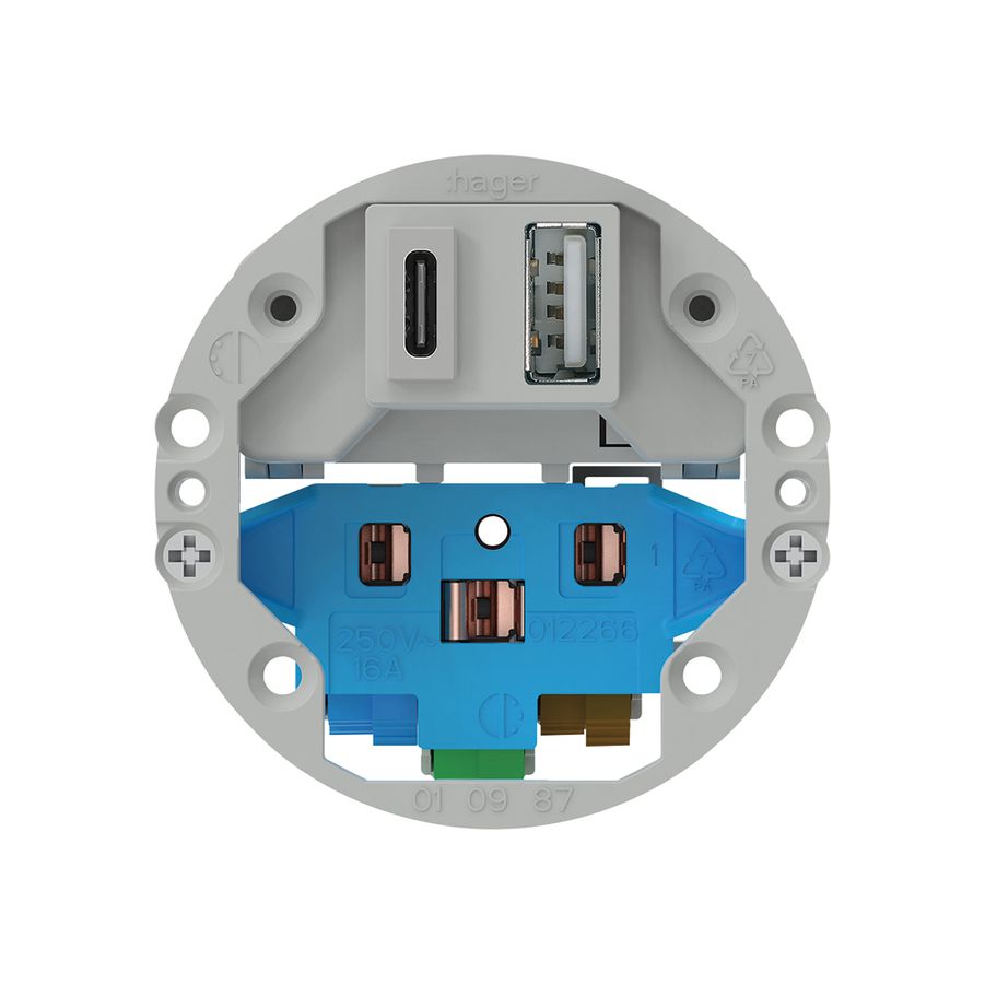 Intérieur pour prise de charge USB Hager 18W PD 1×type A 1×type C T13/23