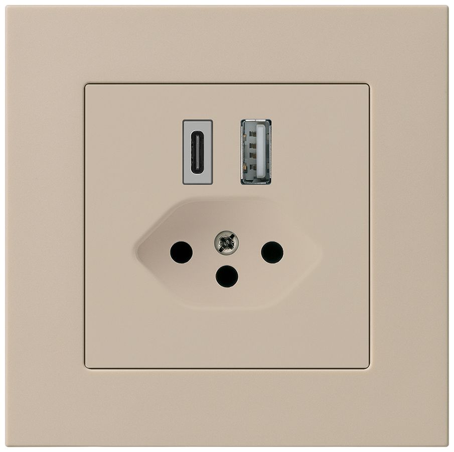 UP-USB-Ladesteckdose kallysto.pro 18W PD 1×Typ A 1×Typ C T13 beige
