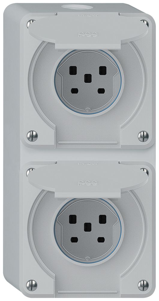 Combinaison AP robusto 2×1, 2×prise T25 IP55 gris
