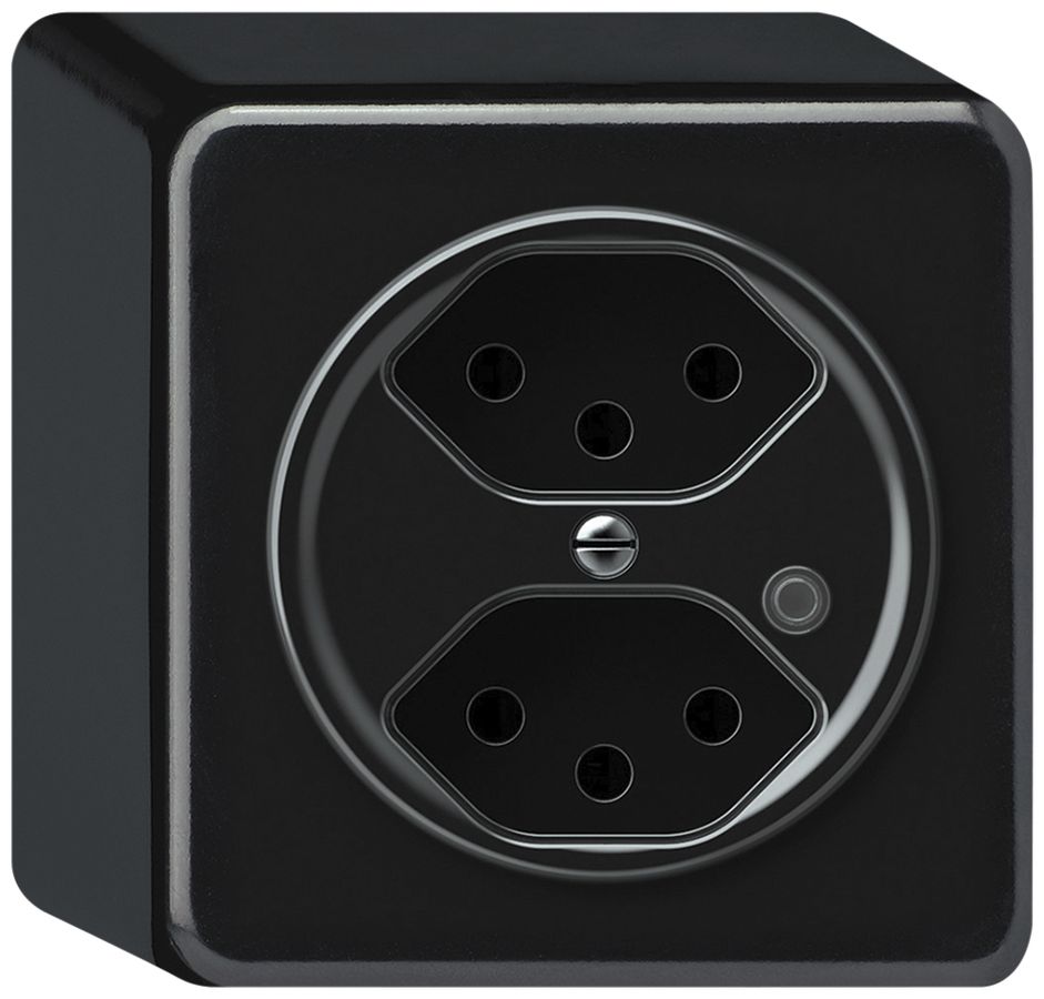 AP-Steckdose origin 2×Typ 13 bel.grün 10A 230V 88×88×54mm schwarz