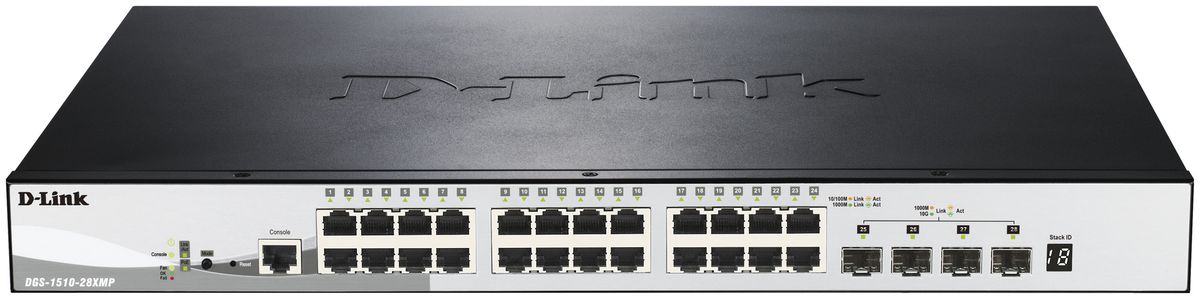 Switch D-Link DGS-1510-28XMP/E, 28-Port smart managed Layer2/3 Gigabit PoE+