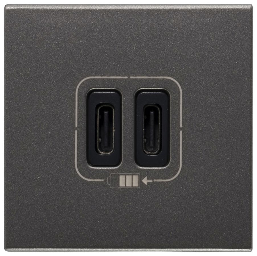 EB-USB-Ladesteckdose MOS 2×Typ-C, 3A 5V=15W, 2 Module, magnesium