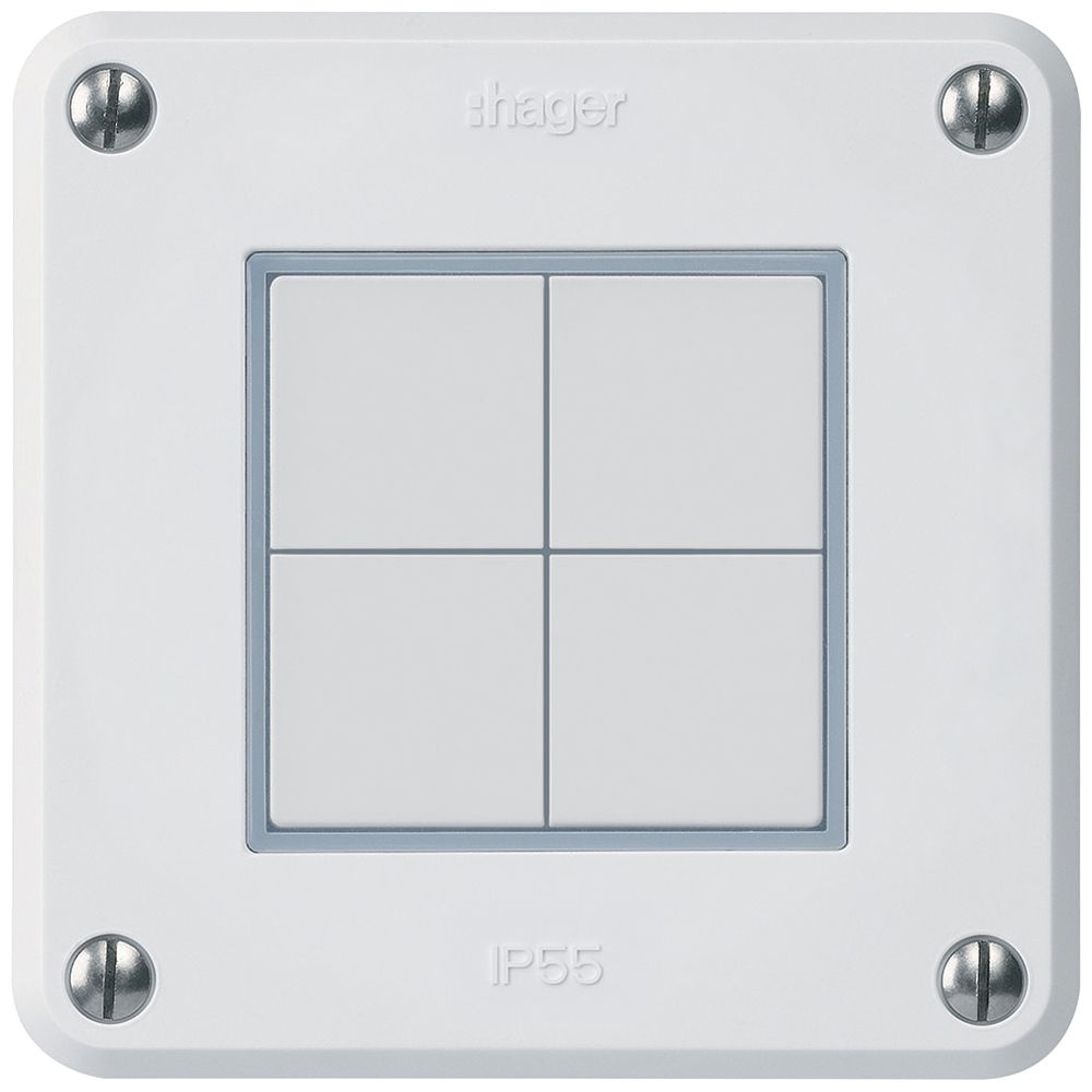 UP-KNX-Taster Hager BA robusto C 4-fach 86×86mm weiss