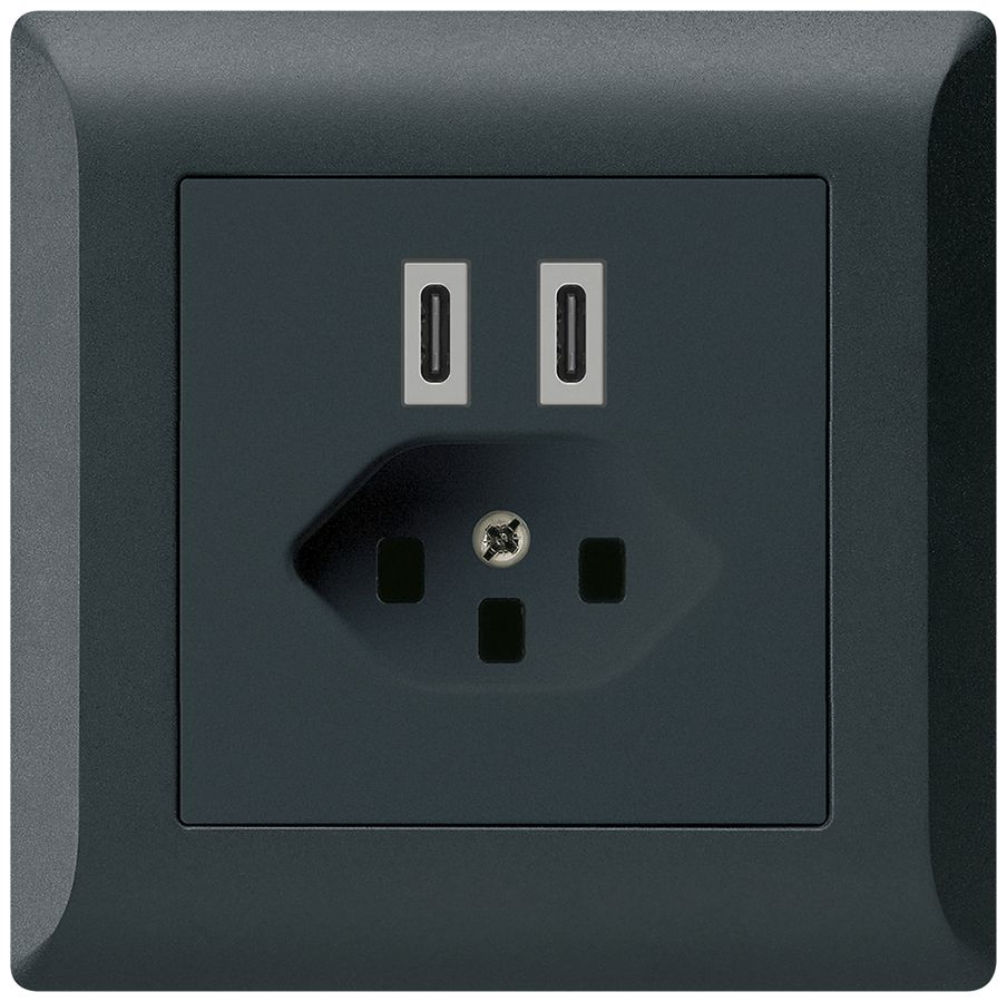 UP-USB-Ladesteckdose Hager kallysto.line C-C 20W+T23 5V 92×92mm schwarz
