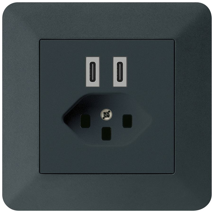 UP-USB-Ladesteckdose Hager kallysto.trend C-C 20W+T23 5V 94×94mm schwarz