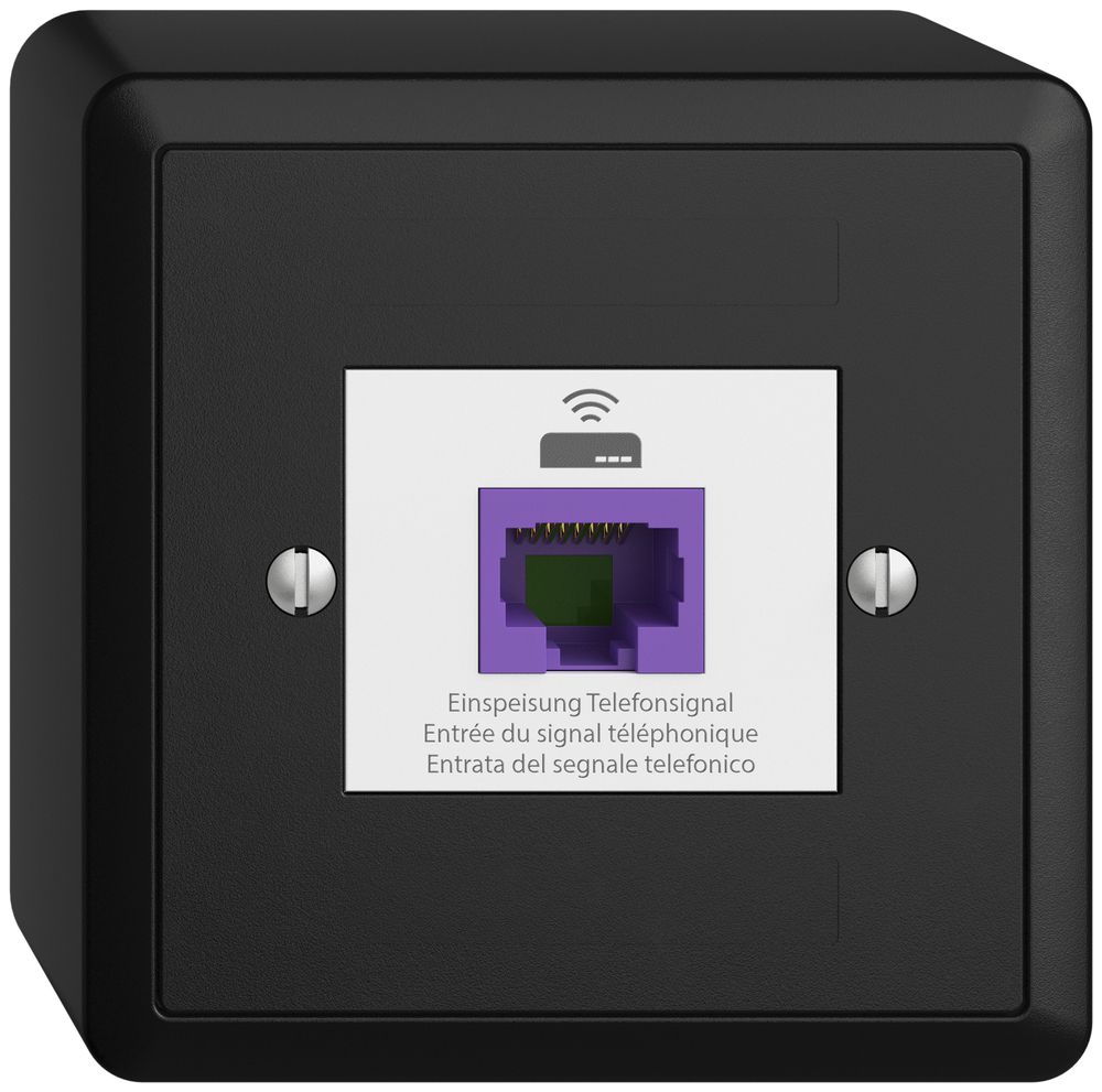 Prise de retour AP EDIZIOdue 1×RJ45 p.Swisscom VoIP, 8 pôles, UTP, noir
