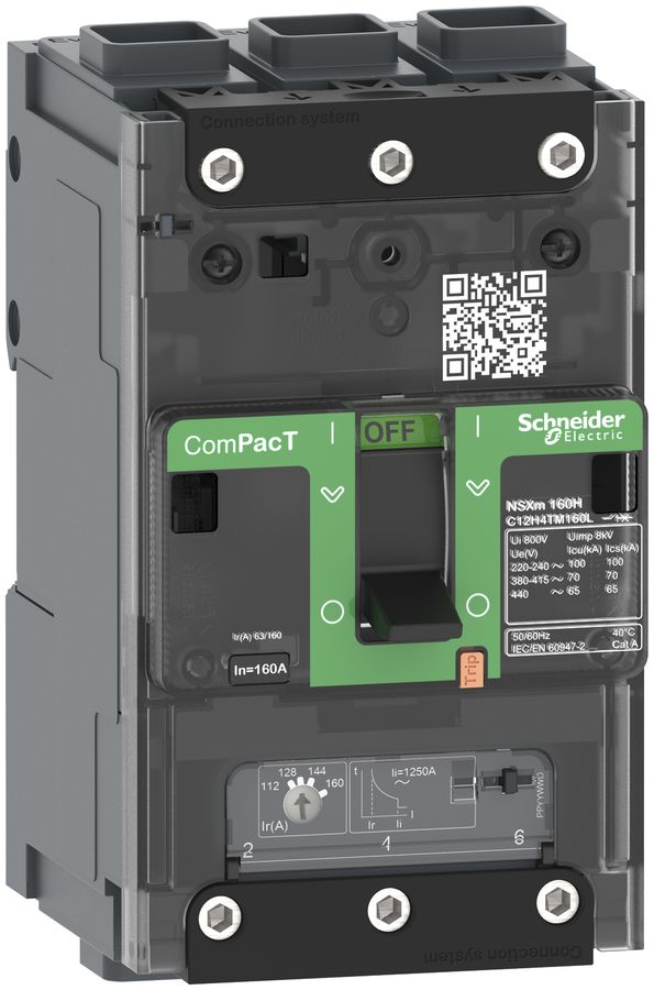 Disjoncteur de puissance ComPacT NSXm100B avec TM80D, 3P 80A 25kA, EL