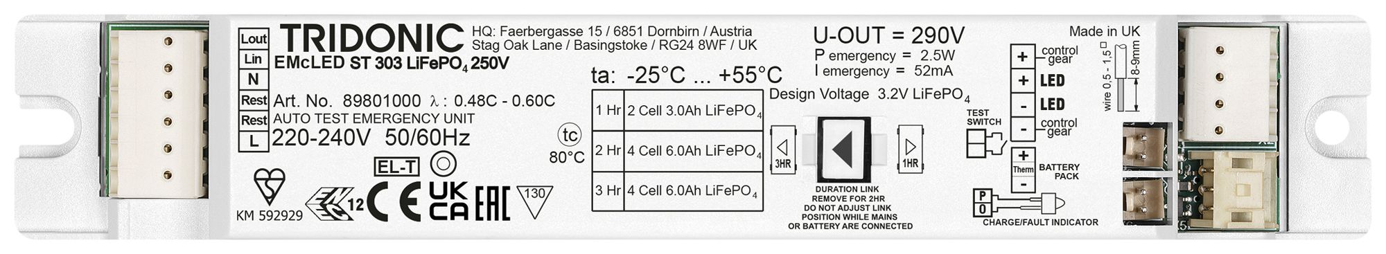 Module d'éclairage de secours Tridonic EMcLED302 2.5W 250V 1…3h LED AT