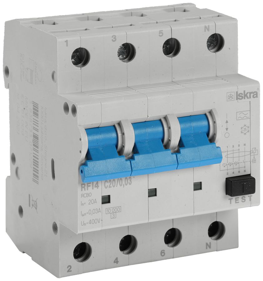FI/LS-Schalter ISKRA RFI4 4P Charakteristik C 20A 0.03A Typ A 4TE