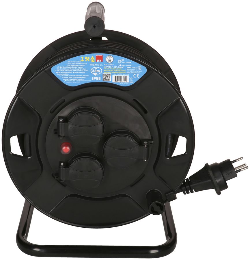 Kabelrolle MAX HAURI Kunststoff 230V 10A 3×T13 33m 3×1.5mm² IP55 schwarz