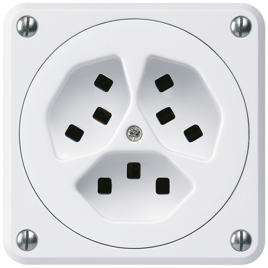 UP-Steckdose Hager robusto, 3×T23, C, weiss