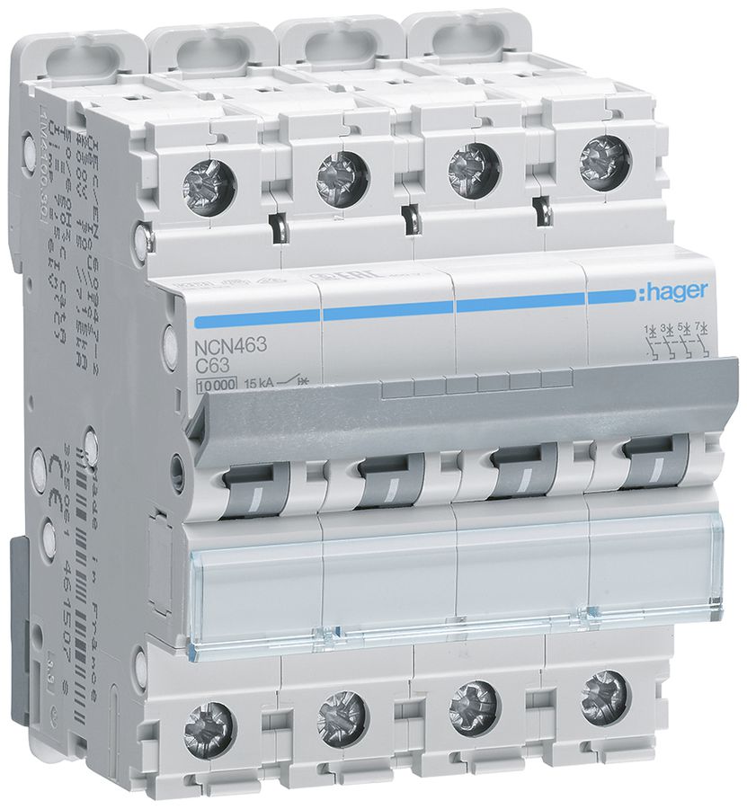 Disgiuntore Hager MCB 4P 415V tipo C 63A Icn 10kA Icu 15 kA 4UM