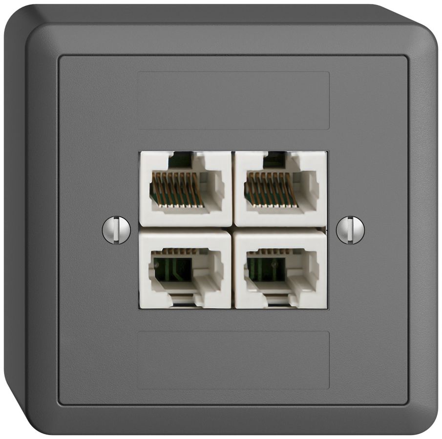 AP-Dose 4×RJ45/u 4P getr. EDIZIOdue dunkelgrau, ITplus